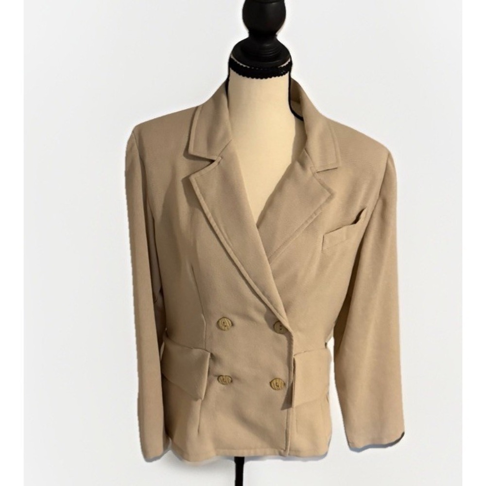 Vintage‎ 90s Beige Cropped Blazer NWT Womens L Minimalist Jacket